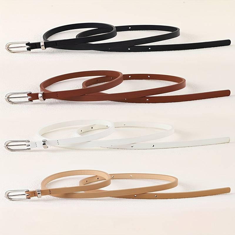 4pcs Solid Silvery Pin Buckle Belts Casual Business Style